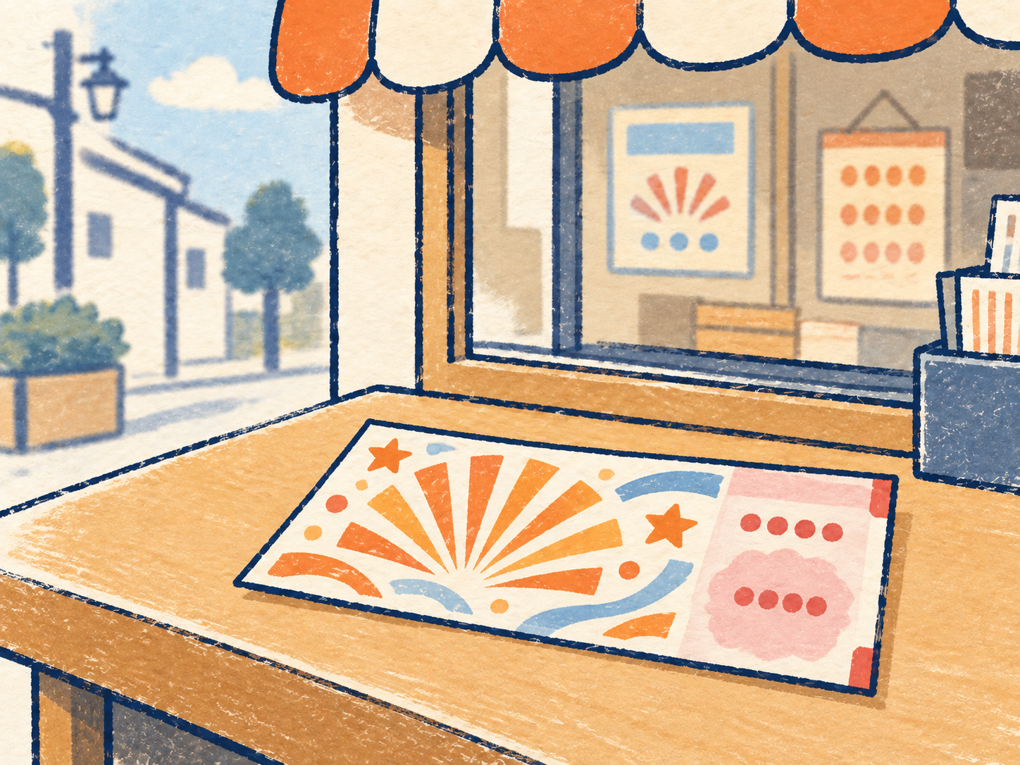 宝くじ売り場の券を描いた挿し絵